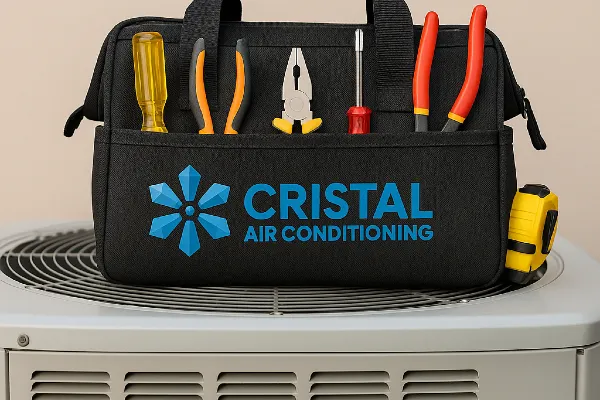 A tool bag with the company logo on it from Cristal Air Conditioning in Round Rock, TX