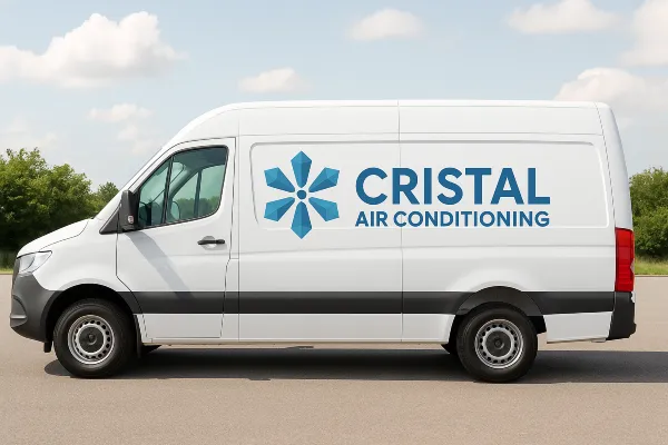 A white van with the company logo on it from Cristal Air Conditioning in Round Rock, TX
